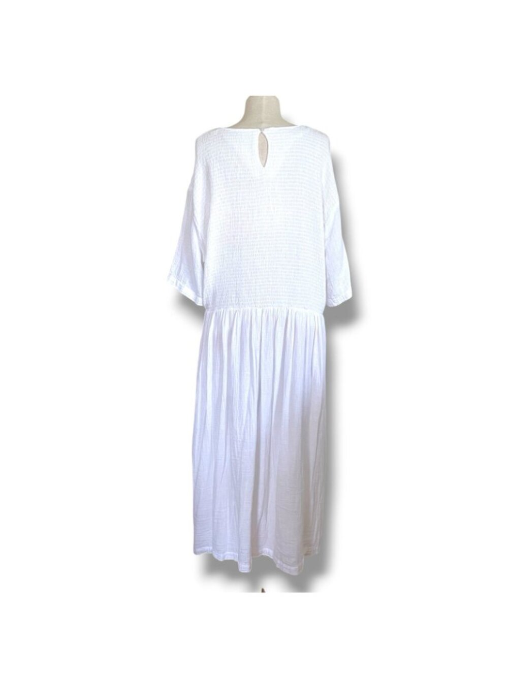 Shiny By Nature Womens Midi Dress 5XL White Cotton Gauze Smocked Minimalist - Picture 7 of 10